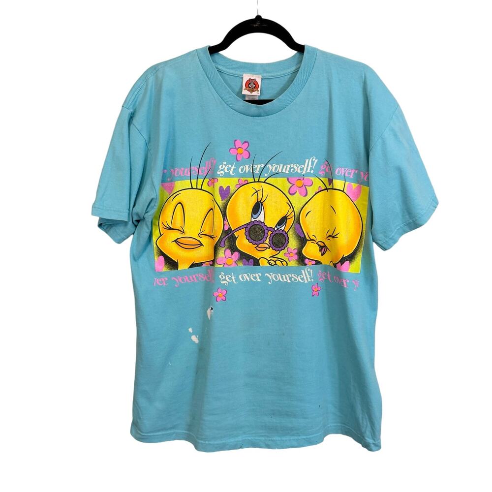 Vintage Looney tunes Tweety T Shirt Bird Sportswear Women L Blue Short Sleeve